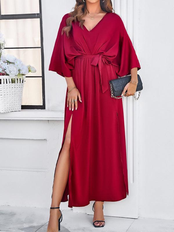 Damen Elegantes V-Ausschnitt Lockere Kleid