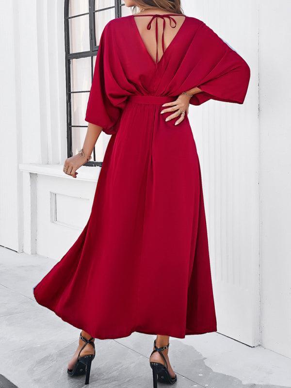 Damen Elegantes V-Ausschnitt Lockere Kleid