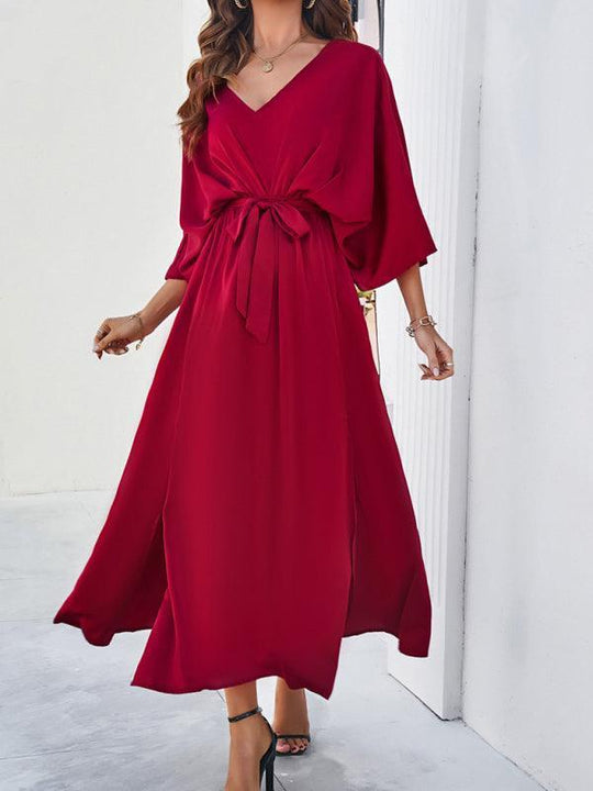 Damen Elegantes V-Ausschnitt Lockere Kleid
