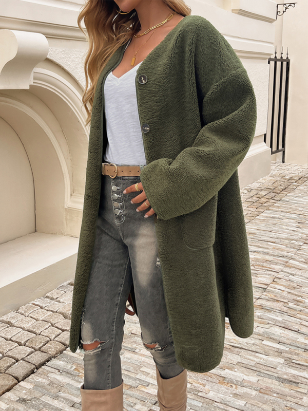 Shopnory | Teddyjacke - Damenoberbekleidung mit Knöpfen und Taschen