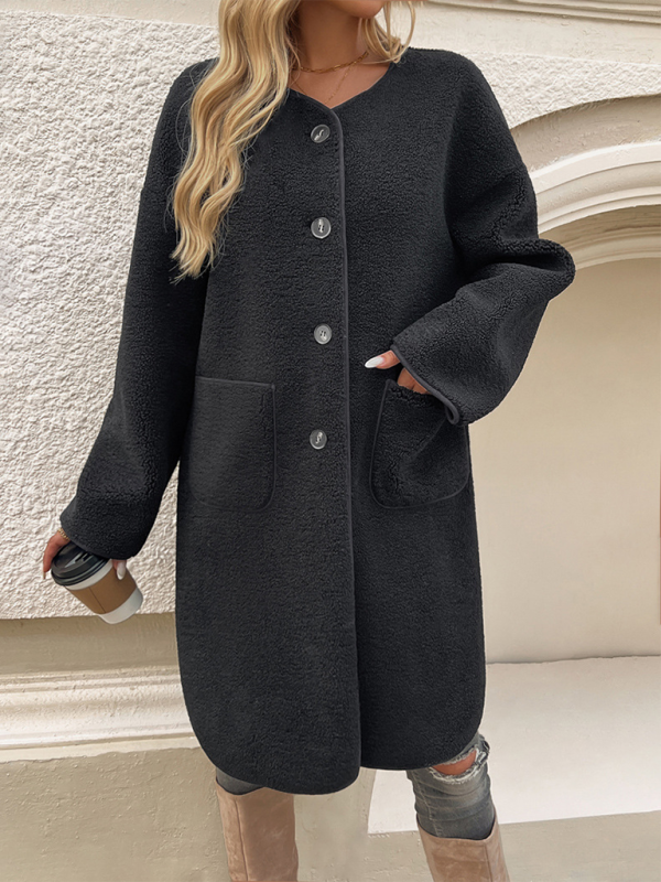 Shopnory | Teddyjacke - Damenoberbekleidung mit Knöpfen und Taschen