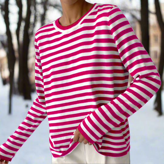 Langarm-T-Shirt Gestreift Rundhals Relaxed Fit Atmungsaktive Baumwolle