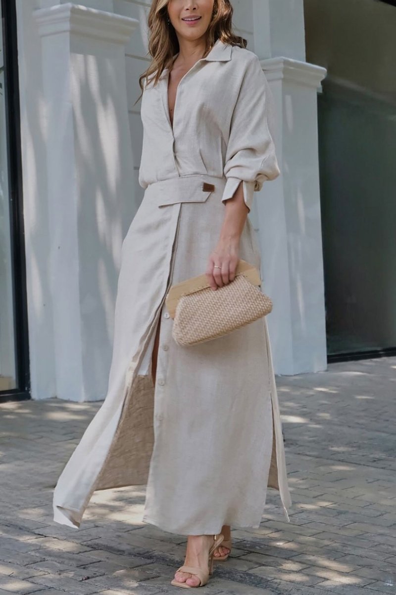 Klassisches Leinen-Maxi-Kleid