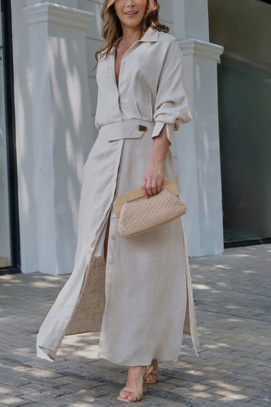Klassisches Leinen-Maxi-Kleid