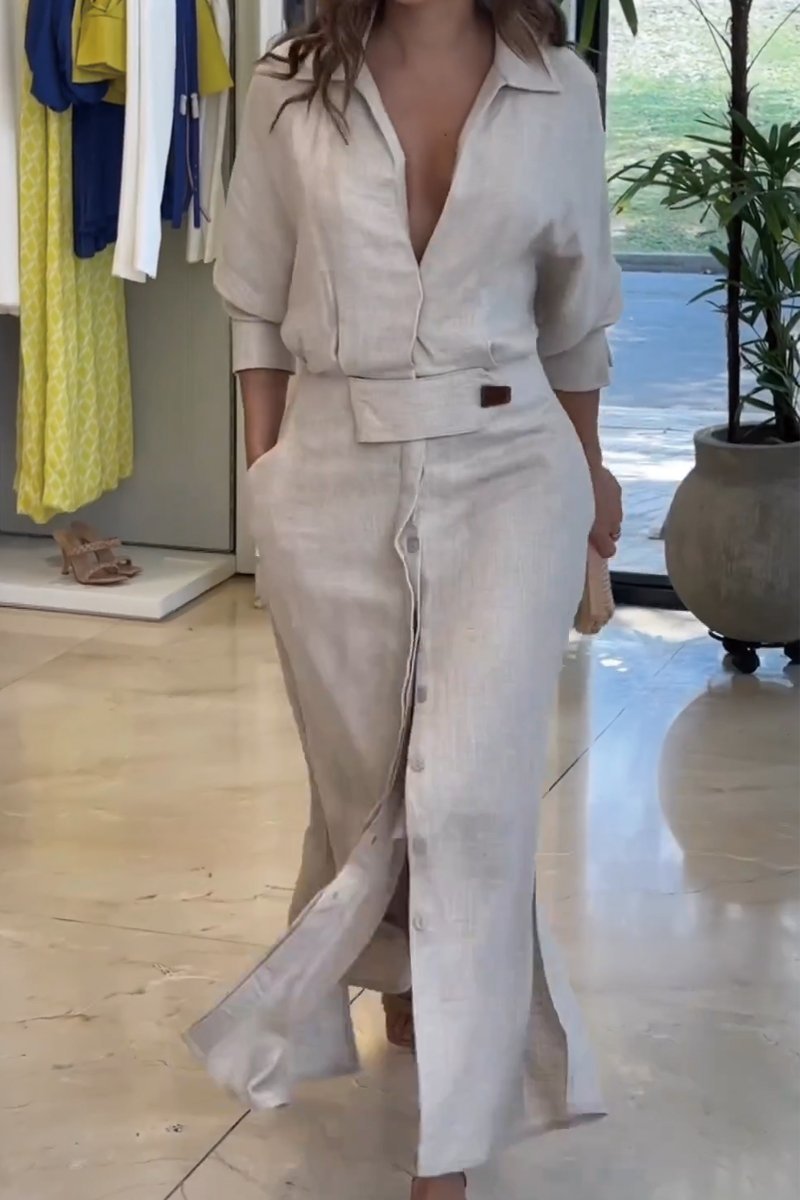 Klassisches Leinen-Maxi-Kleid