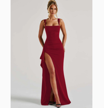 Damen elegante Maxi-Abendrobe mit seitlichem Schlitz und taillierter Silhouette
