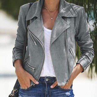 Jacke - Schlanker Schnitt - Wildleder-Look - Kurz Länge - Reverskragen - Reißverschlussdetails