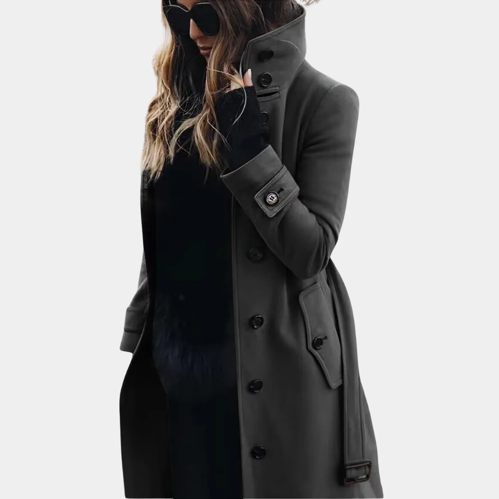 Trenchcoat Taillierte Passform Wolltextur Vollständig Länge Gürtel an der Taille