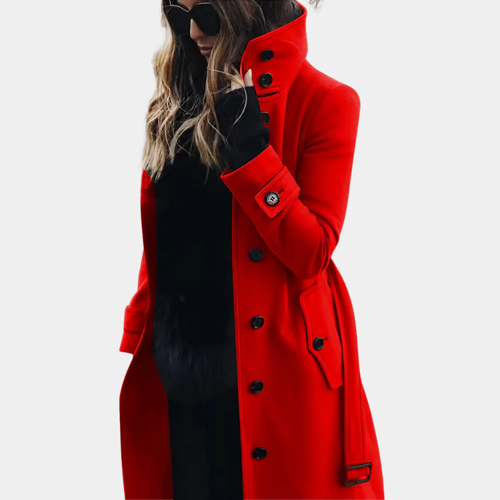 Trenchcoat Taillierte Passform Wolltextur Vollständig Länge Gürtel an der Taille