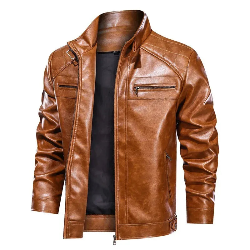 Shopnory | Bikerjacke Slim Fit Schulterdetails Reißverschluss Lederlook