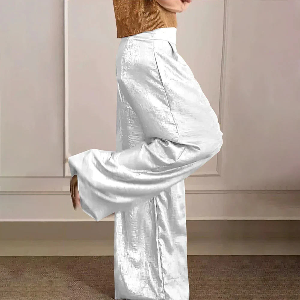 Weite Beine Hohe Taille Leicht Seidiger Fall Elegante Passform