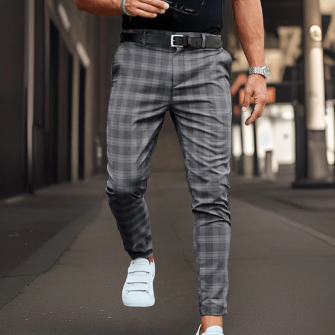 Shopnory | Chinos Slim Fit Baumwollmischung Karomuster Vollständig Smart Lässig
