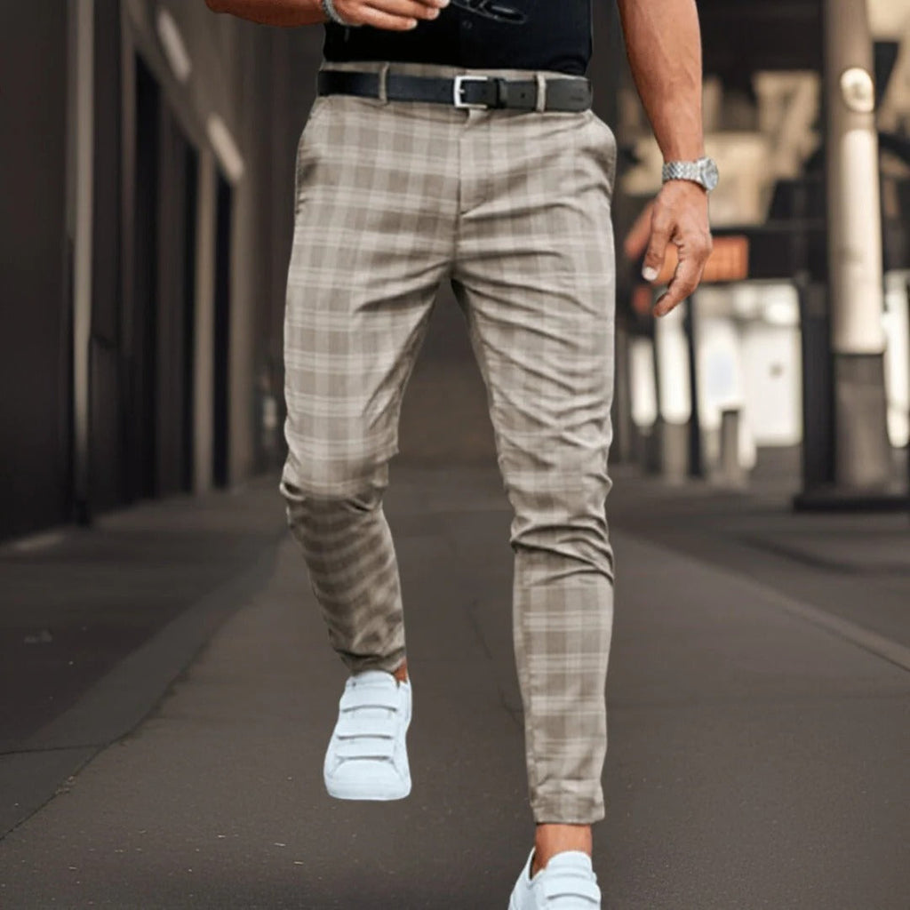 Shopnory | Chinos Slim Fit Baumwollmischung Karomuster Vollständig Smart Lässig