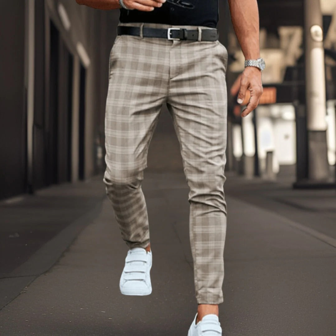 Shopnory | Chinos Slim Fit Baumwollmischung Karomuster Vollständig Smart Lässig