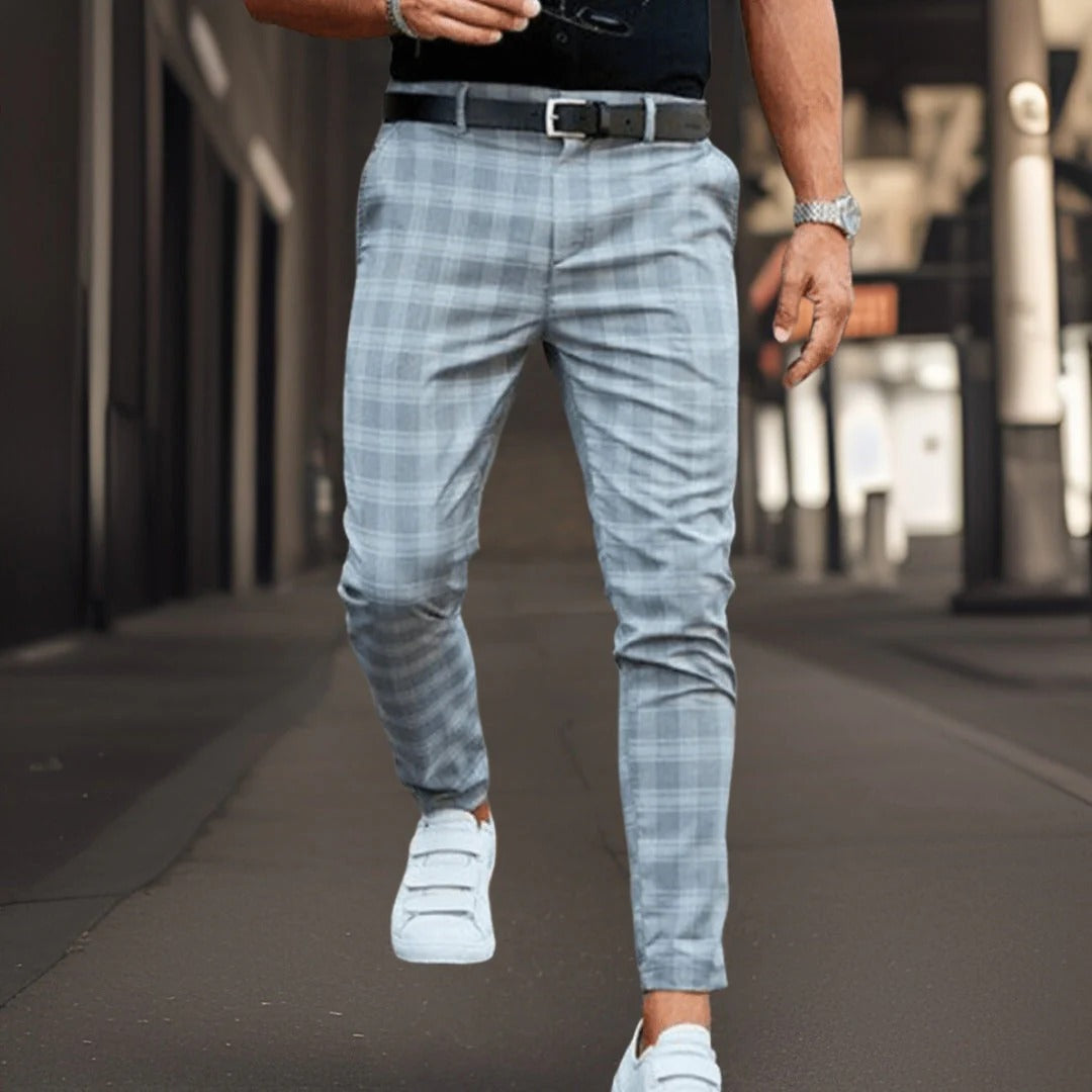 Shopnory | Chinos Slim Fit Baumwollmischung Karomuster Vollständig Smart Lässig