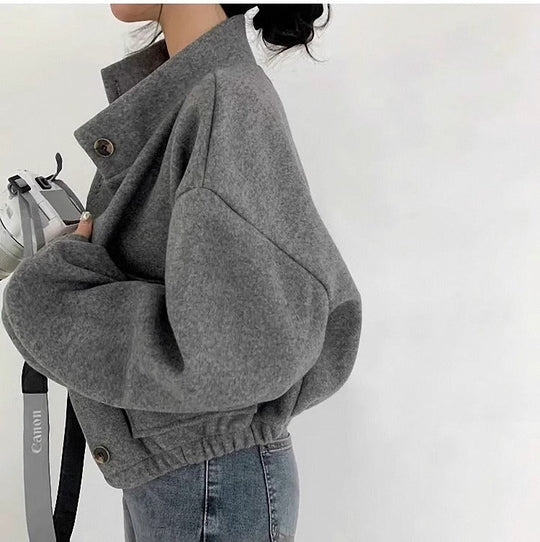 Kurze graue Wolljacke für Frauen Mauwi
