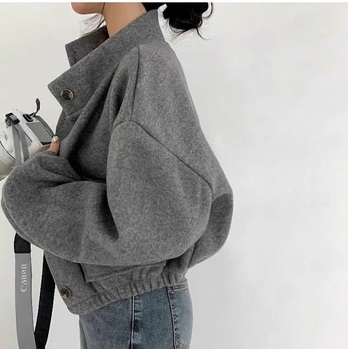 Kurze graue Wolljacke für Frauen Mauwi