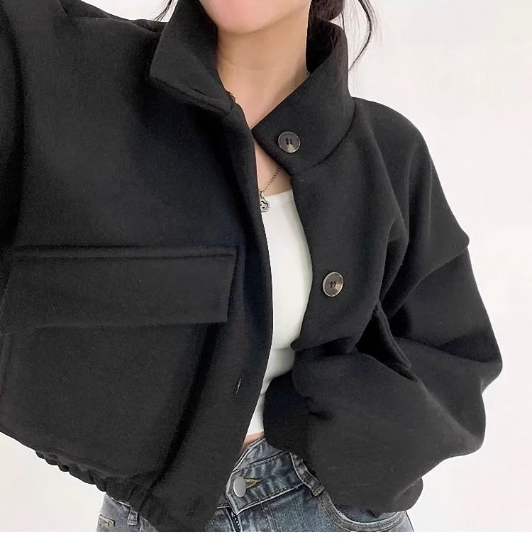 Kurze graue Wolljacke für Frauen Mauwi