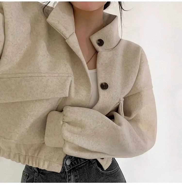 Kurze graue Wolljacke für Frauen Mauwi