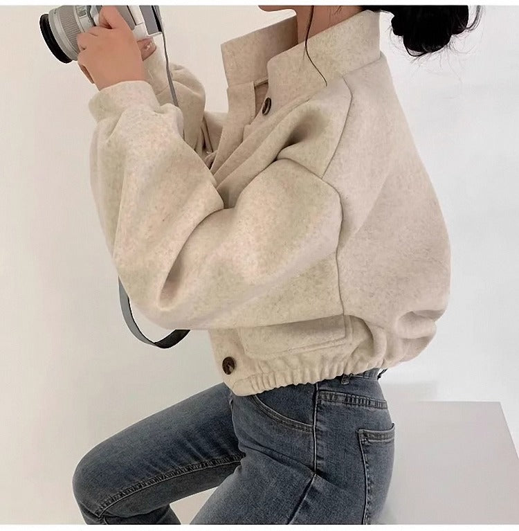 Kurze graue Wolljacke für Frauen Mauwi