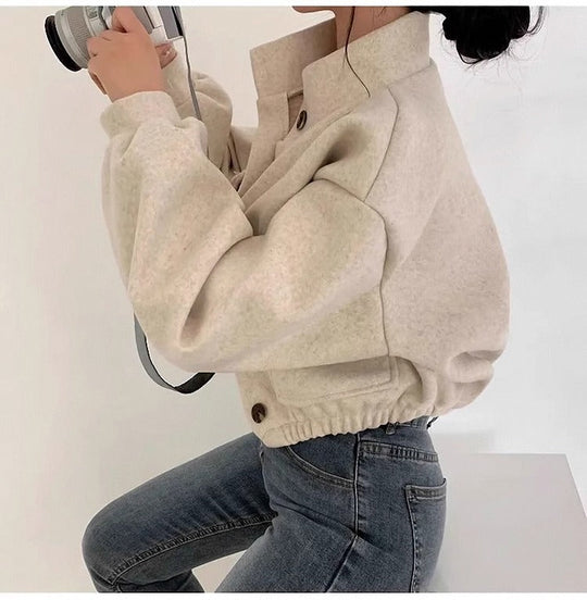 Kurze graue Wolljacke für Frauen Mauwi