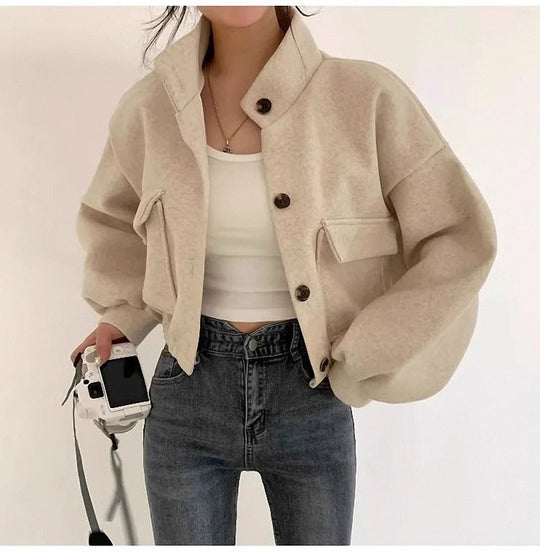 Kurze graue Wolljacke für Frauen Mauwi