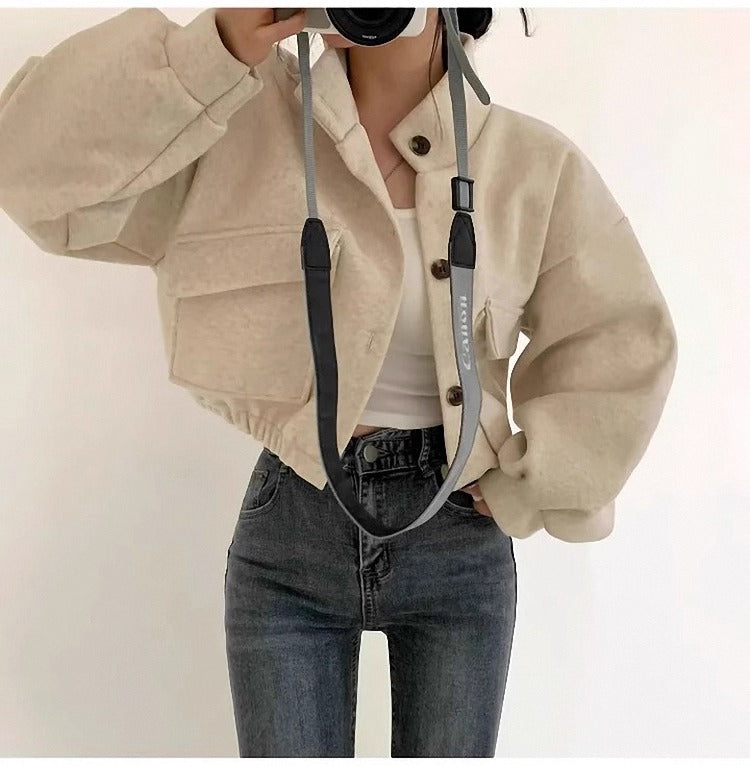 Kurze graue Wolljacke für Frauen Mauwi