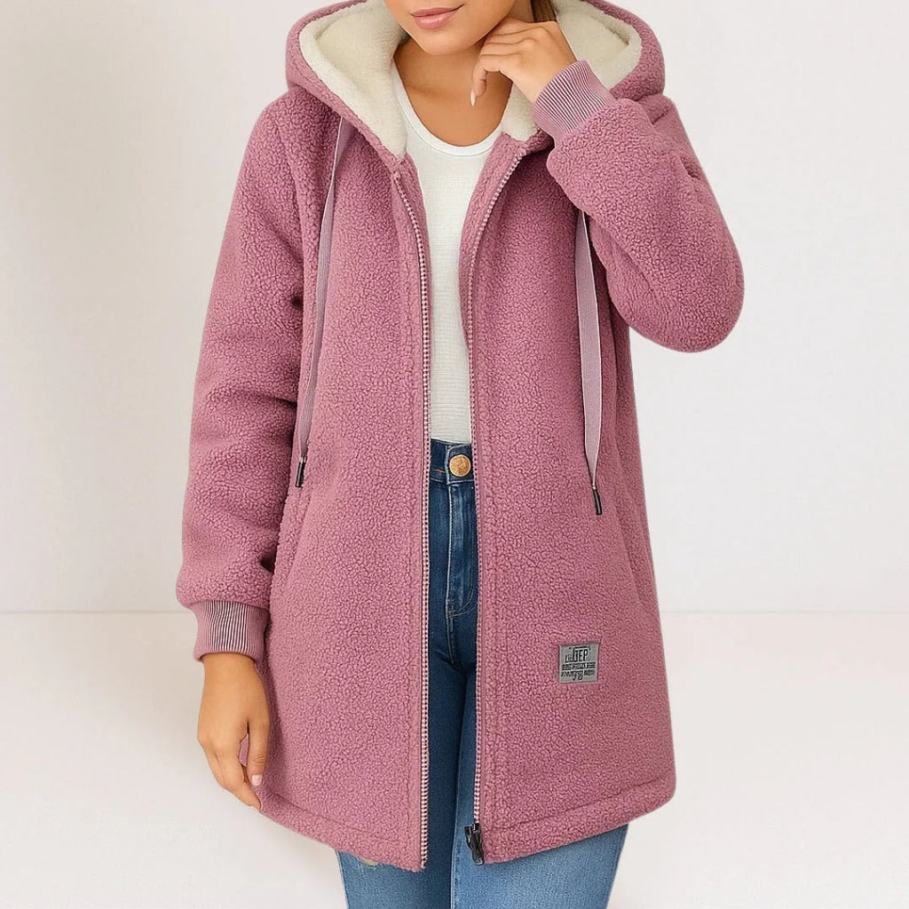 Komfortable und entspannt geschnittene Fleecejacke für Damen mit Kapuze