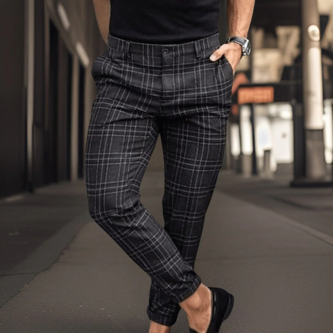 Shopnory | Chinos Slim Fit Baumwollmischung Karomuster Vollständig Smart Lässig