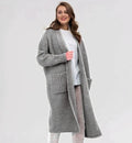 Strickjacke Gestrickte Woll Optik Übergröße Passform Lang mit Großen Taschen