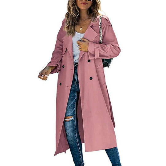 Trenchcoat Lange Passform Gürtel an der Taille Doppelreiher Klassischer Stil