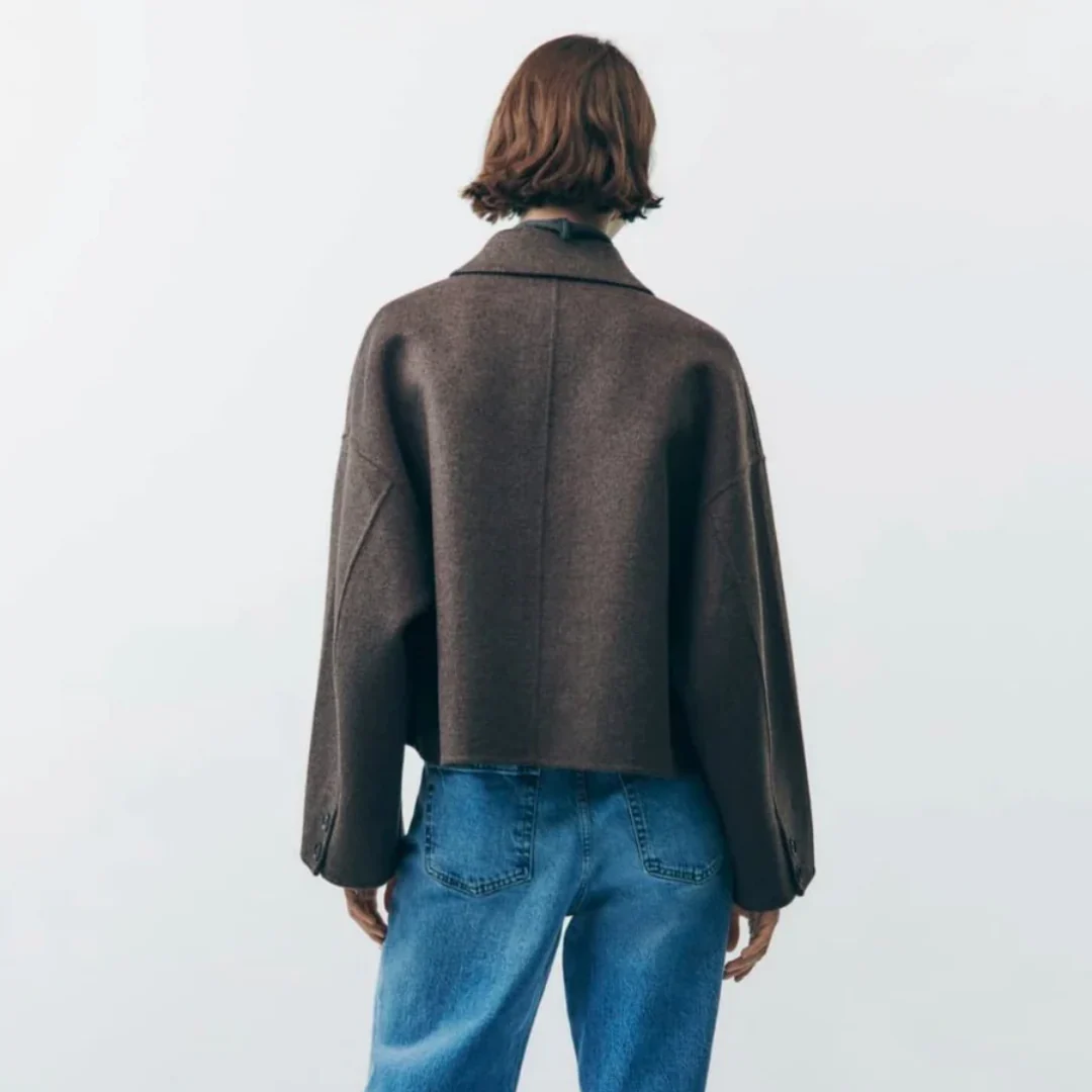 Cropped Wollmischung Jacke Minimalistische Knopf Down Oberbekleidung
