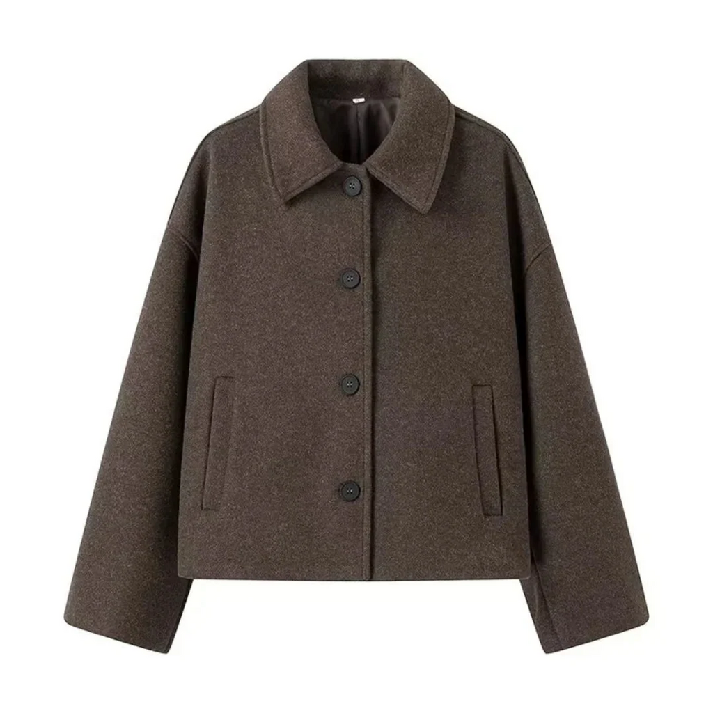Cropped Wollmischung Jacke Minimalistische Knopf Down Oberbekleidung