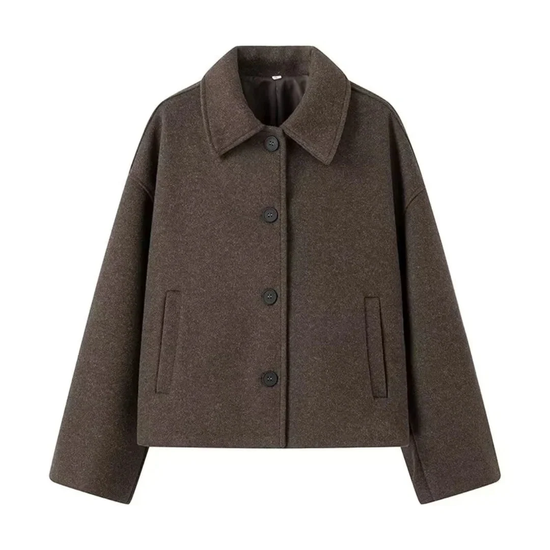 Cropped Wollmischung Jacke Minimalistische Knopf Down Oberbekleidung