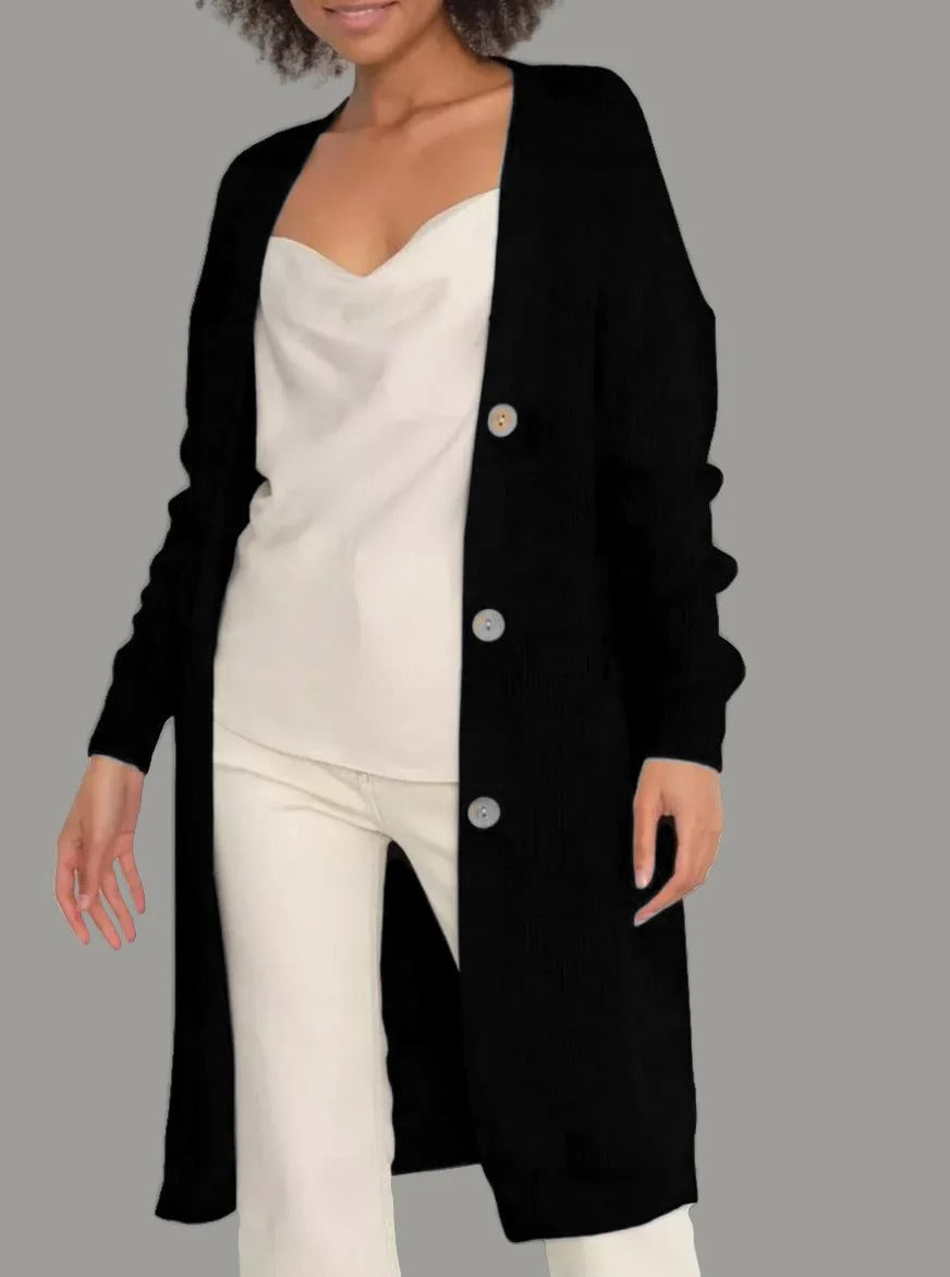Lange Strickjacke Weiches Strick Lockerer Schnitt Knöpfe mit Taschen