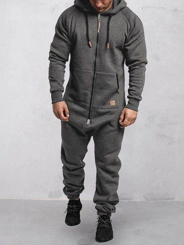 Jumpsuit Fleece Komfort Lässige Passform Kapuze Voller Reißverschluss Taschen