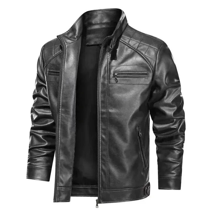 Shopnory | Bikerjacke Slim Fit Schulterdetails Reißverschluss Lederlook
