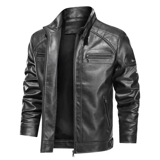 Shopnory | Bikerjacke Slim Fit Schulterdetails Reißverschluss Lederlook