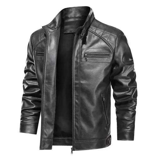Shopnory | Bikerjacke Slim Fit Schulterdetails Reißverschluss Lederlook