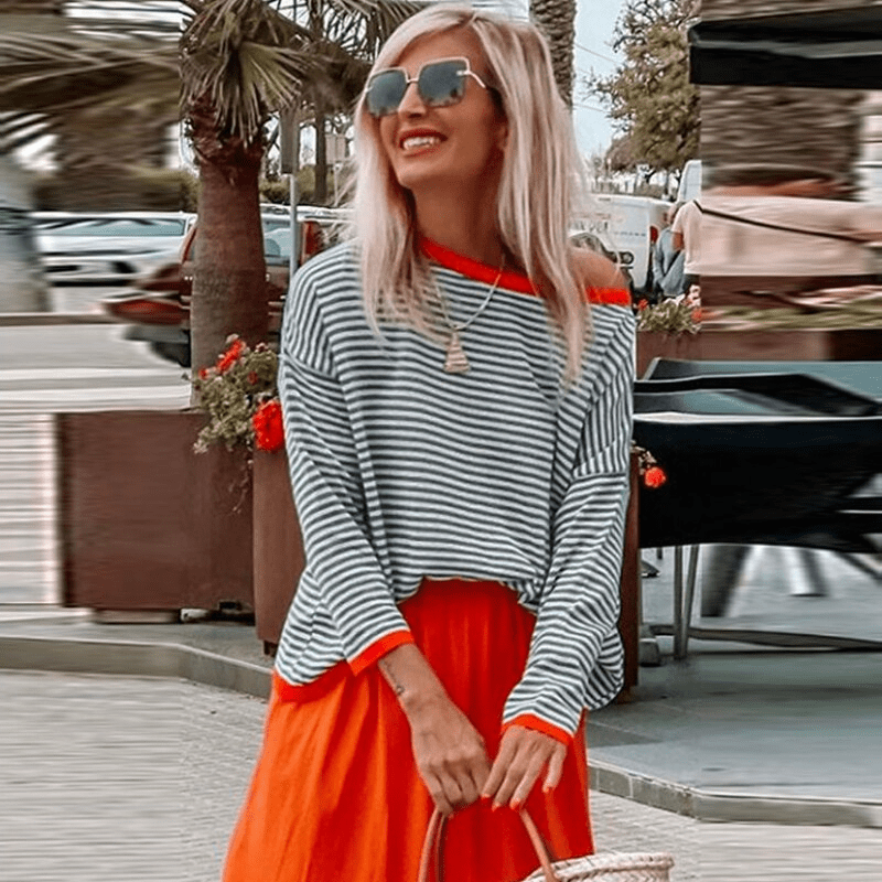 Lavigne - Blau Gestreifter Pullover Mit Orangefarbenem Rand