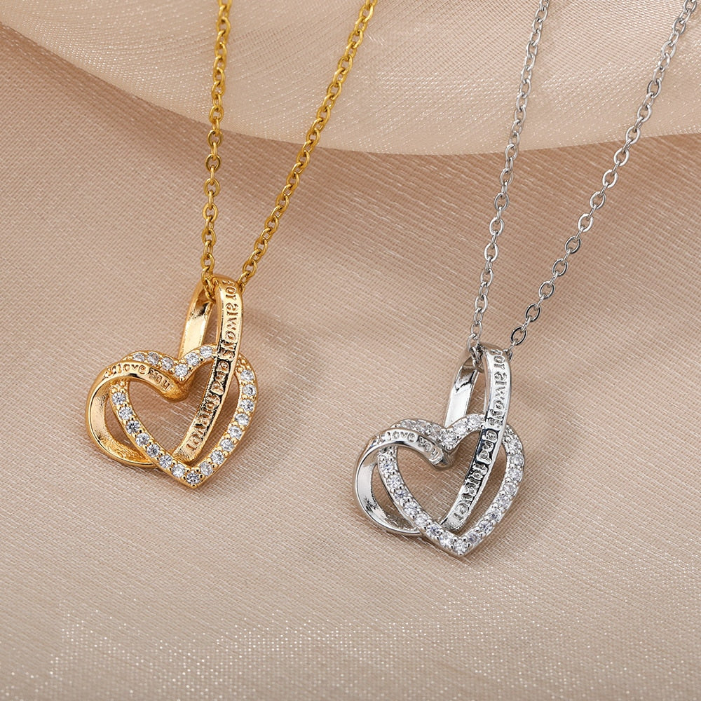 Verflochtene Liebe Doppel-Zirkon Herz Halskette | Shop Nory