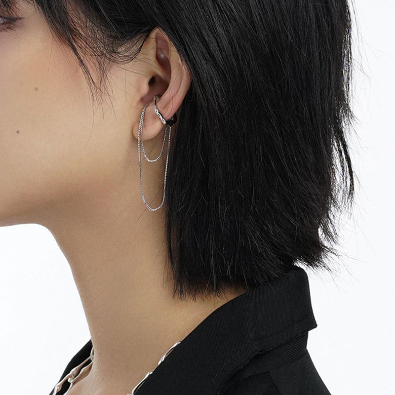 Unregelmäßiger langer Quasten-Doppel-Ohrring ohne Piercing | Shop Nory