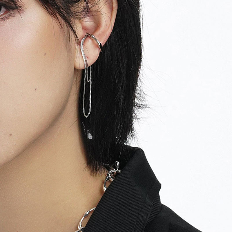 Unregelmäßiger langer Quasten-Doppel-Ohrring ohne Piercing | Shop Nory