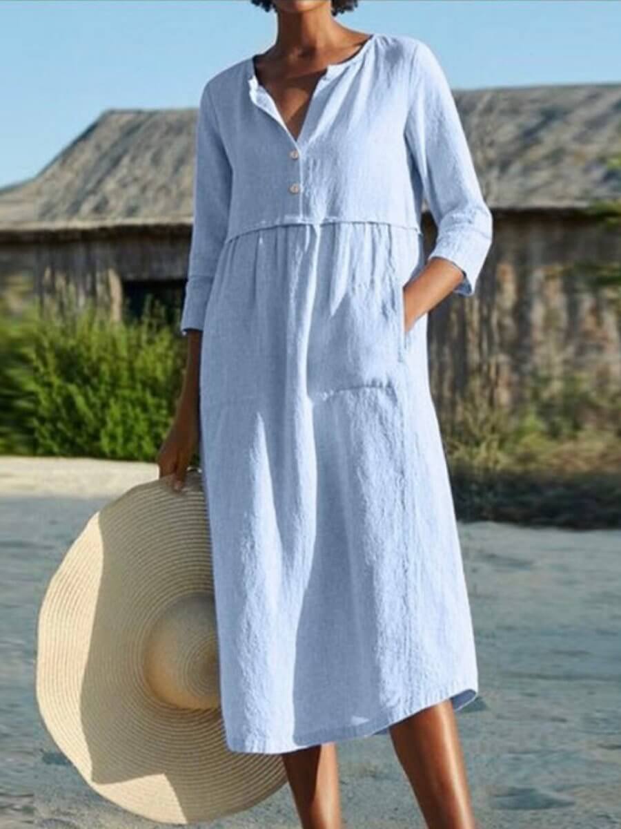 Shopnory | und Leinen Kleid mit Halbarm