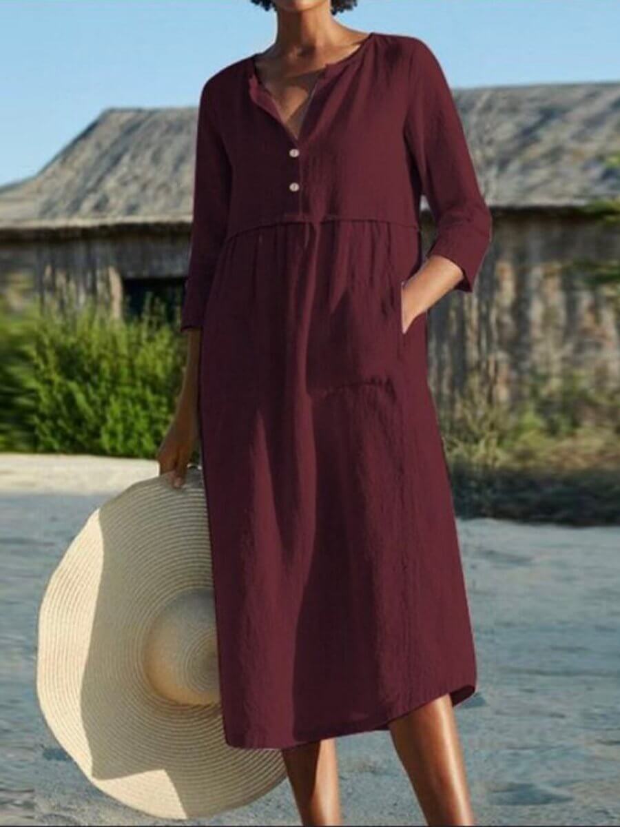 Shopnory | und Leinen Kleid mit Halbarm