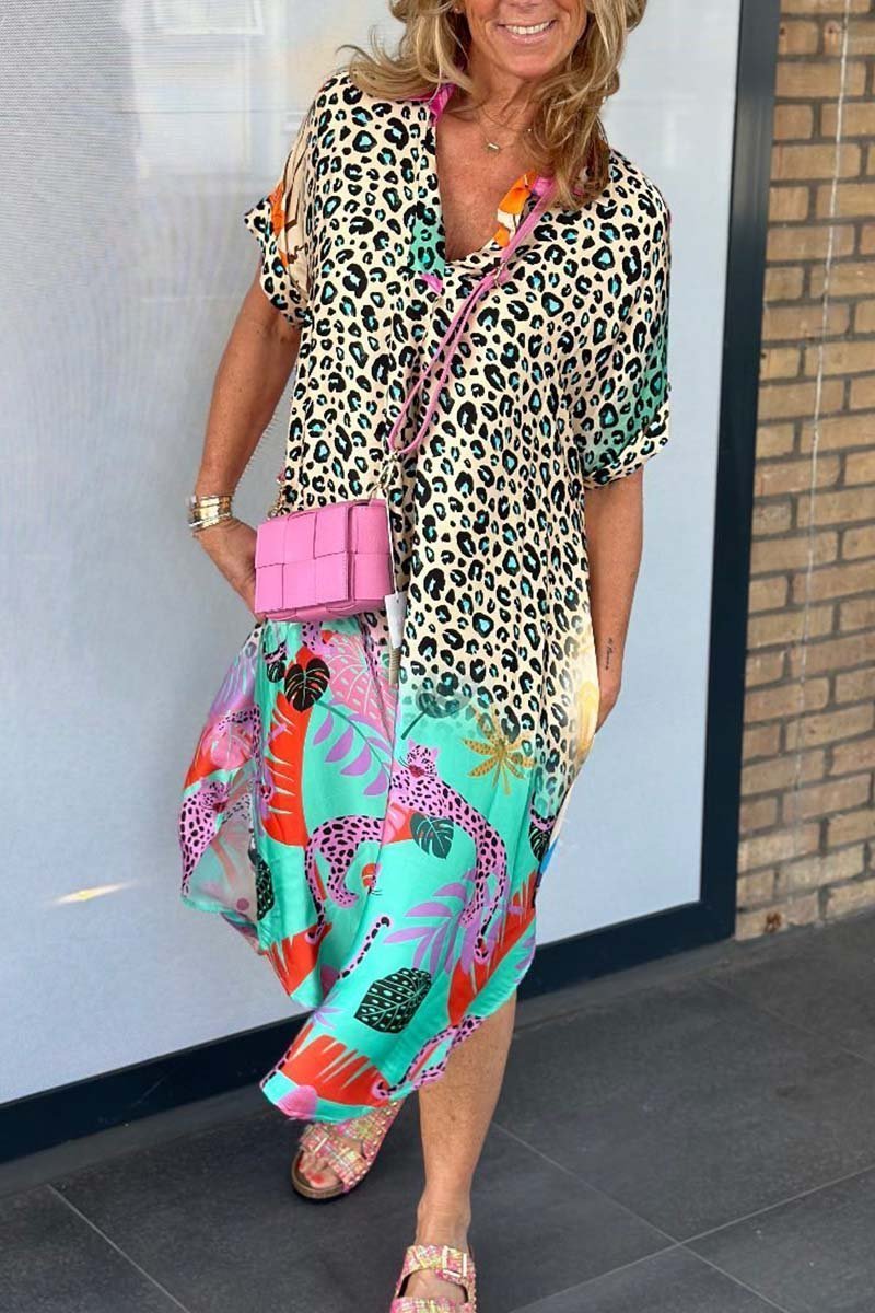 V-Hals Leopard Kleid