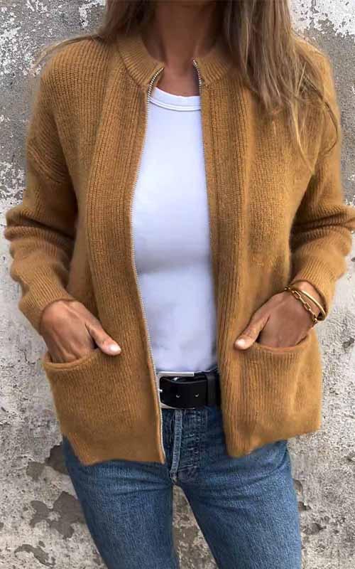 Reißverschluss-Strickjacke aus Baumwolle