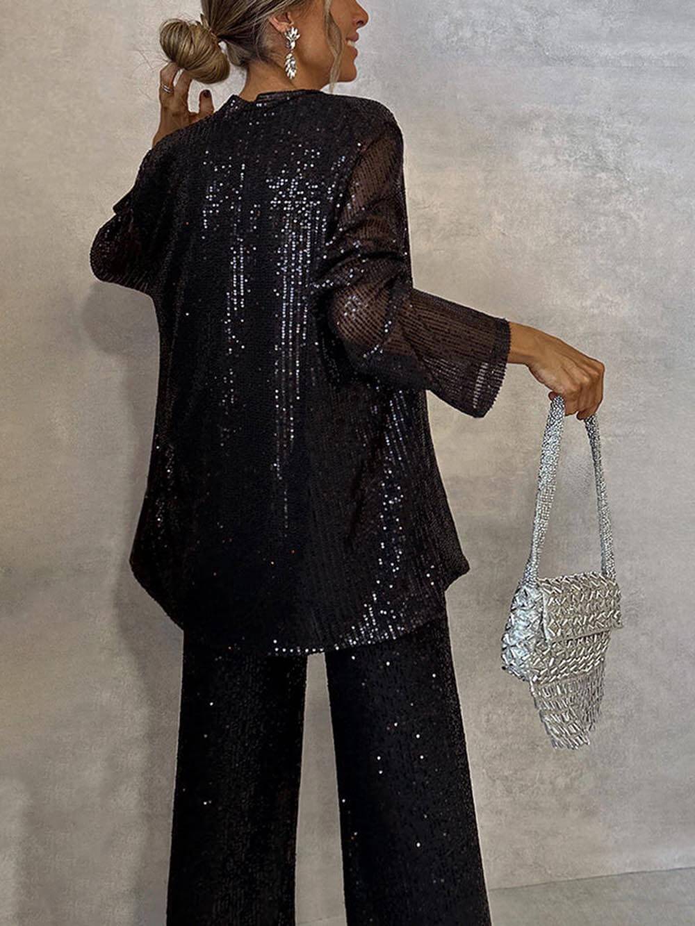 Damen Glitzerndes Blazeranzug mit weitem Bein und schimmernden Pailletten ShopNory