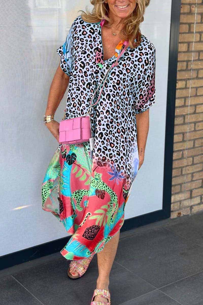PHOShopnoryE-LÄSSIGES KLEID MIT LEOPARDENPRINT UND KURZEN ÄRMELN