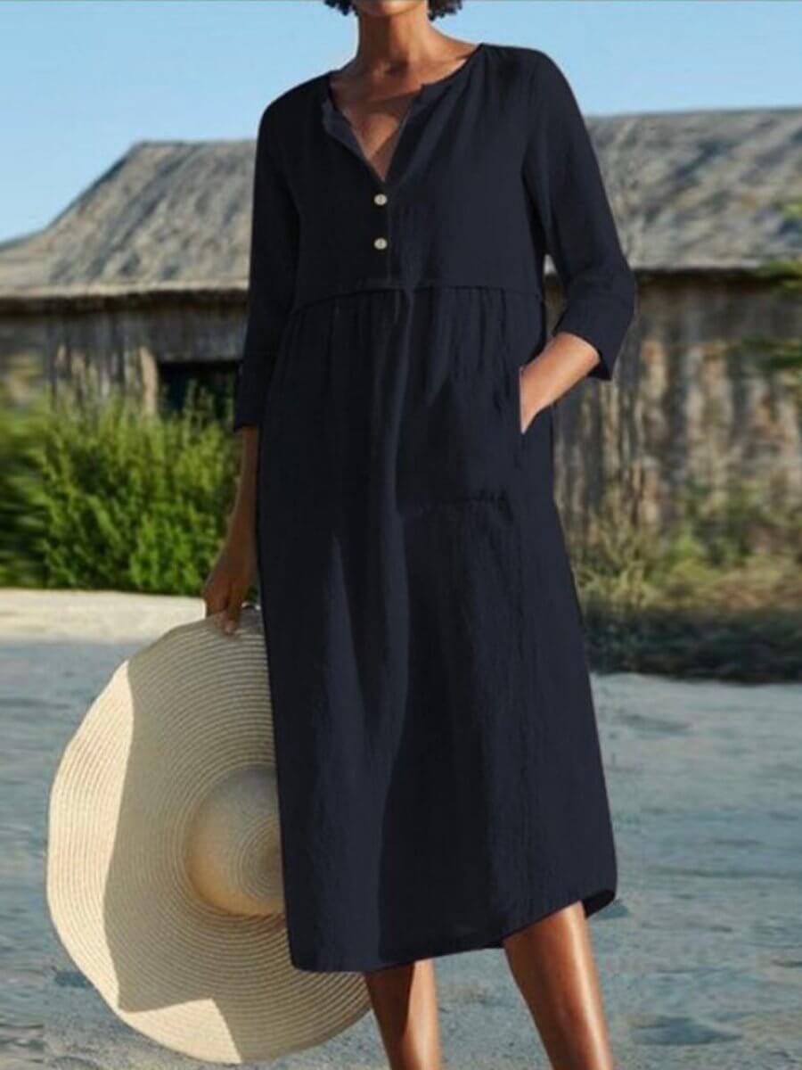 Shopnory | und Leinen Kleid mit Halbarm